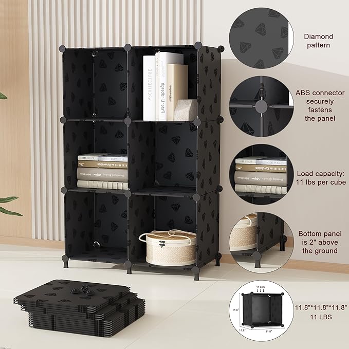 UNKU Cube Storage Organizer, 6 Cube Closet Organizer Storage Shelves, DIY Stackable Bookcase, Clothes Organizer Shelf for Clo