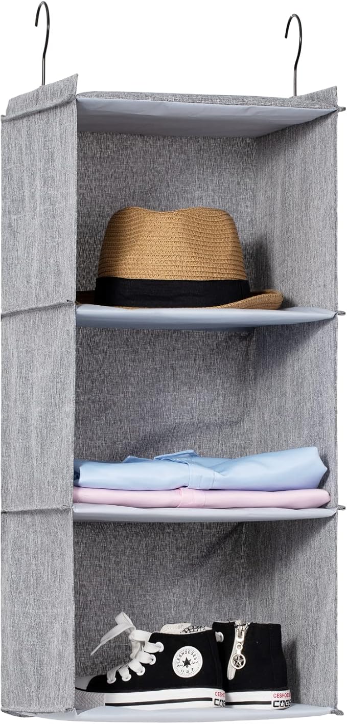 Hanging Closet Organizer, Easy Mount Collapsible 3-Shelf Camper Closet Wardrobe Hanging Storage Shelves, Folded Clothes Towel