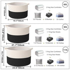 90L Extra Large Blanket Basket,Rope Woven Storage Basket with Handles, Laundry Hamper for Toys, Clothes, Pillows & Towels, Pe