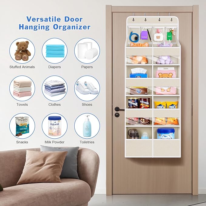 Univivi 5-Shelf Fabric Door Storage Over Door Hanging Organizer with 8 Large Pockets and 4 Small PVC Pockets Closet Cabinet W