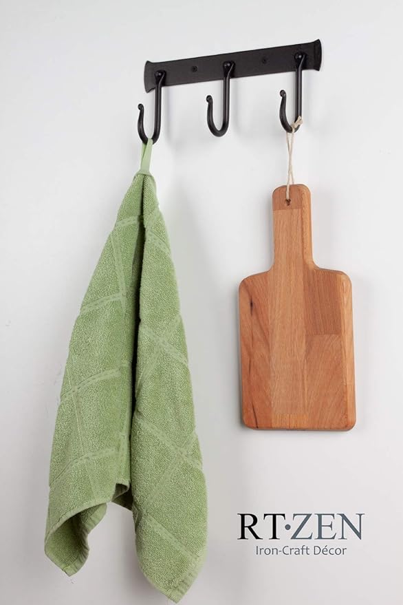 RTZEN Wall Mount Hook Set - Wrought Iron Decorative Rustic Metal Coat Hooks for Hanging - Handcrafted Classic Farmhouse Wall 