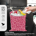 Car Garbage Can, Seat Back Hanging Cute Car Trash Can Bag, Car Organizer and Storage Bag for Travelling, Outdoor Cute Pink Leopard