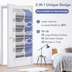UVIAHOMI Heavy Duty Over The Door Organizer 5 Tiers, Extra Large Behind Door Storage of 10 Front & 10 Mesh Pockets, 80lb Weig