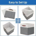 Temary 13x13 Storage Cubes 4 Pack Fabric Cube Storage Bins Large Storage Baskets with Leather Handles, Decorative Storage Box