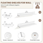 Fun Memories Picture Ledge Shelf, White Floating Shelves Set of 4, 24 Inch Picture Shelves for Wall with Ledge, Large Nursery