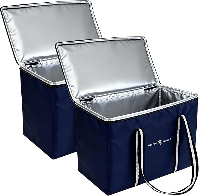 Insulated Food Delivery Bag, Large Durable Reusable Shopping Grocery Bag with Zipper – Foldable Thermal Cooler Bag for Hot & Cold Food, Pizza Delivery & Catering
