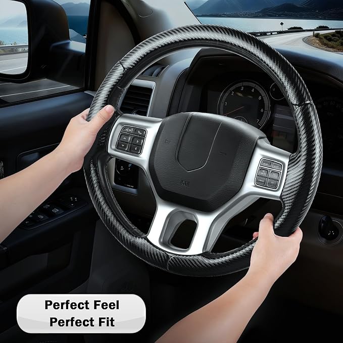 Steering Wheel Cover for Ram 1500, Car Steering Wheel Cover for Dodge Ram 1500 (2012-2018) 1500 Classic(2019-2023) 2500(2012-2018) 3500(2012-2018) 5500(2012-2018), Matte Black