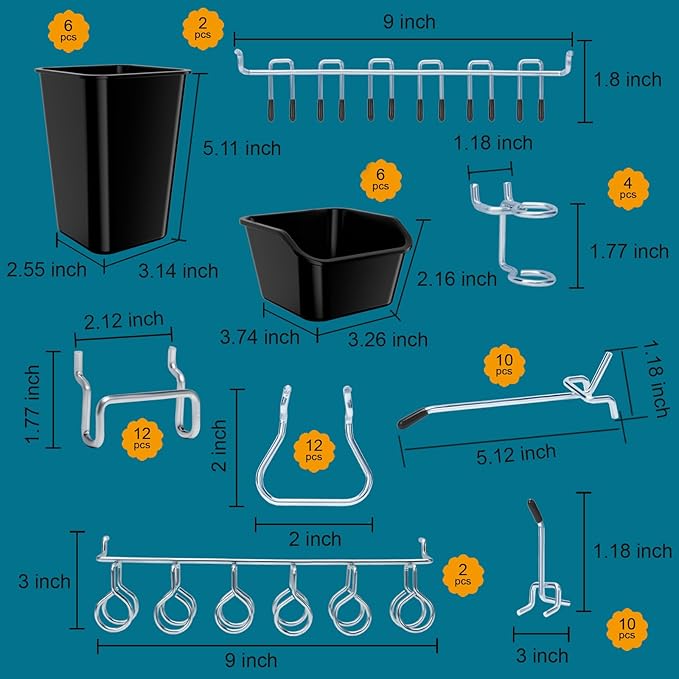 248PCS Pegboard Accessories Organizer Kit,1/8 and 1/4 inch Pegboard Hooks Assortment, Pegboard Bins, Metal Hooks for Hanging 
