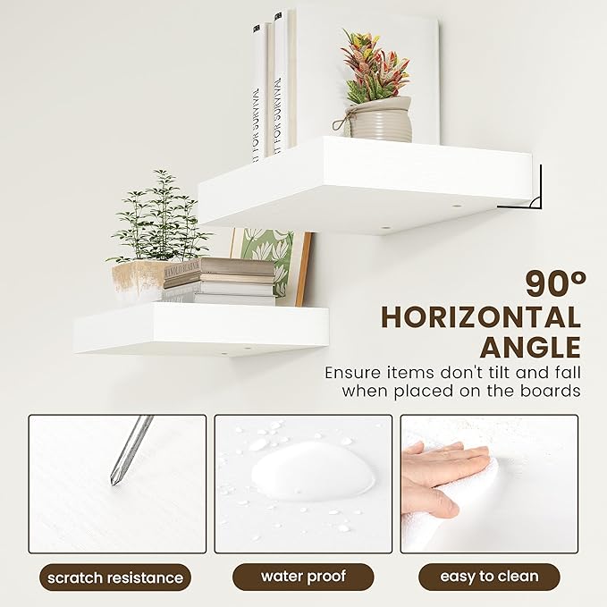 12 Inch Deep Floating Shelves | 16 Inch White Floating Shelves Set of 2 | Rustic White Deep Shelves for Wall | White Wall She