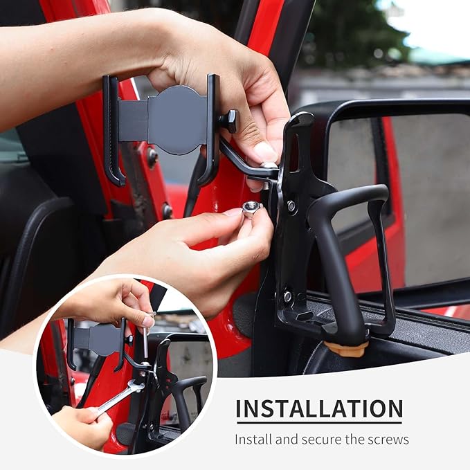 Linskip Door Cup Holder Expander Compatible with Jeep Wrangler JK JKU 2011-2017, 2 in 1 Multi-Function Cell Phone Mount for Jeep JK Interior Accessories(Black)