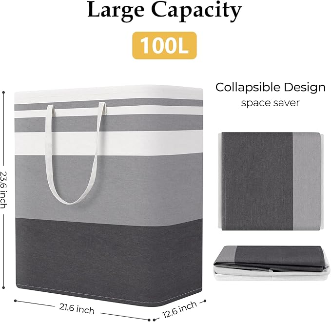 StorageRight Laundry Basket Hamper Large Collapsible Laundry Hamper with Easy Carry Handles，Freestanding Clothes Hampers for 