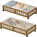 efluky 2-Pack Bamboo Under Bed Storage with Wheels, Rolling UnderBed Storage Basket with Large Dust Bag, Under Bed Storage Co