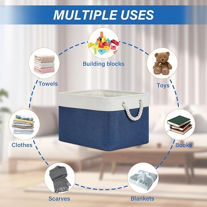 Temary Fabric Storage Baskets 4Pack Storage Bins Decorative Basket for Gift, Clothes Bin with Rope Handle, Rectangle Baskets 