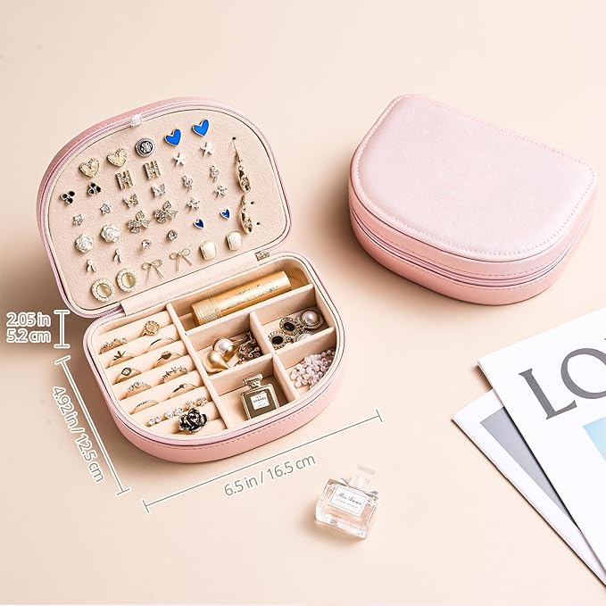 ProCase Travel Size Jewelry Box, Medium Portable Seashell-Shaped Jewelry Case, 2 Layer Jewelry Organizer in PU Leather for Wo