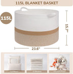INDRESSME 115L Extra Large Cotton Rope Basket, Woven Baby laundry Blanket Basket for Home Decor Living Room Nursery, Toy Stor