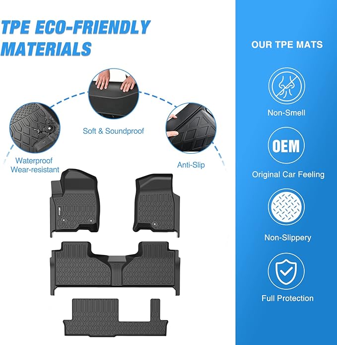 Nilight TPE Floor Mats for 2021 2022 2023 2024 2025 2026 Chevy Chevrolet Tahoe GMC Yukon Cadillac Escalade Bench Seating, All Weather Custom Fit Heavy Duty Floor Liners