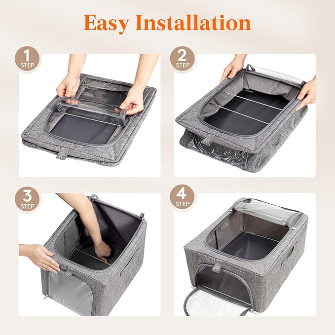 Lifewit Clothes Storage Bins with Metal Frame 3 Pack, Fabric Stackable Storage Bags with Lids, Zipper, Foldable Clost Organiz
