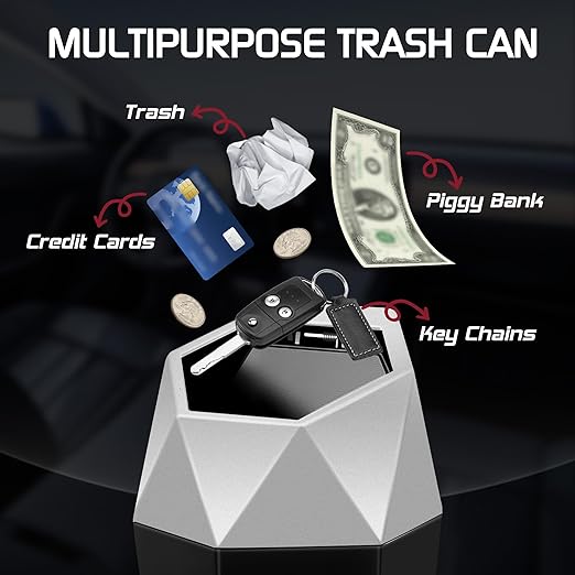Car Trash Can with Lid, Mini Car Trash Cup with 30 Additional Trash Bags, Car Accessories for Interior, Leakproof Vehicle Garbage Bin for Car, Home, Office - 2 Packs, Silver