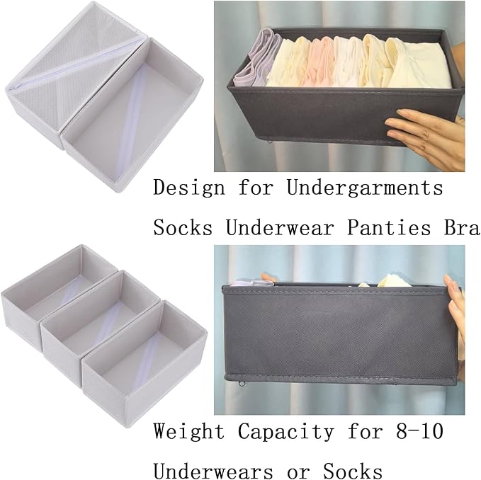 Bructhun Sock Drawer Organizer 3 Pack - Collapsible Fabric Storage Bins for Underwear Divider, Small Closet Organizers with 3