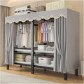 Portable Foldable Wardrobe Closet with Cover, Metal Clothing Rack with Hanging Rods, Space-Saving Storage Organizer for Bedro