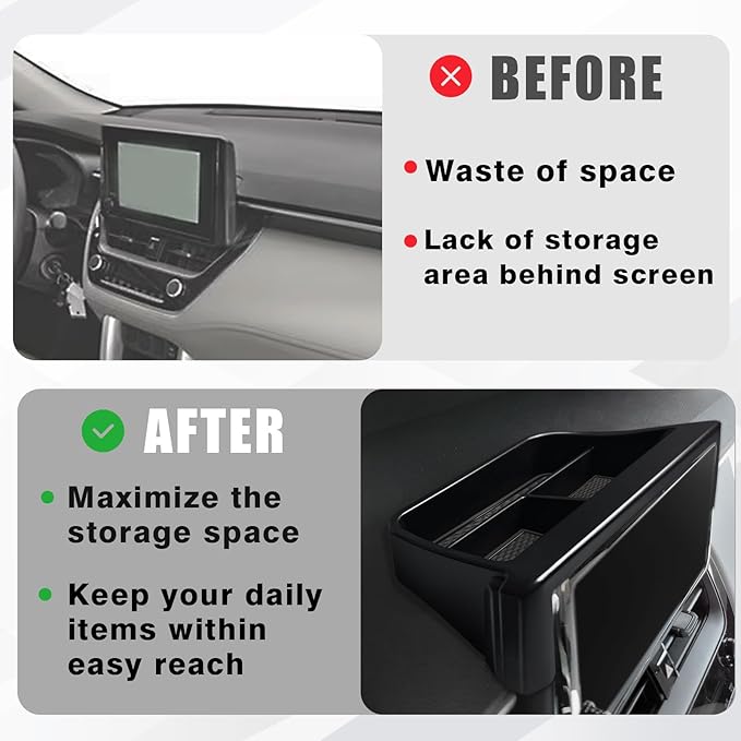 Muslogy Dashboard Storage Organizer Fits For 2020-2025 2026 Toyota Corolla & 2022-2026 Corolla Cross Accessories Non-Slip Insert Behind Screen for 8-inch Touch Screen (Black)