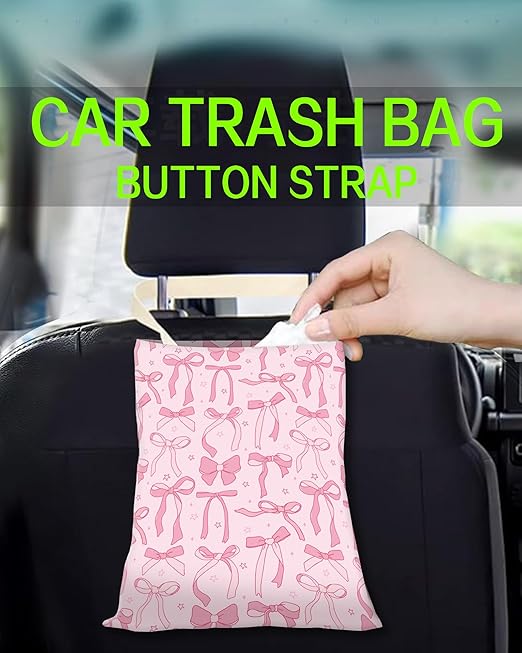 Car Trash Can, Durable Hanging Car Trash Garbage Bag, Cute Automotive Garbage Cans Organizer, Cute Pink Bow Star