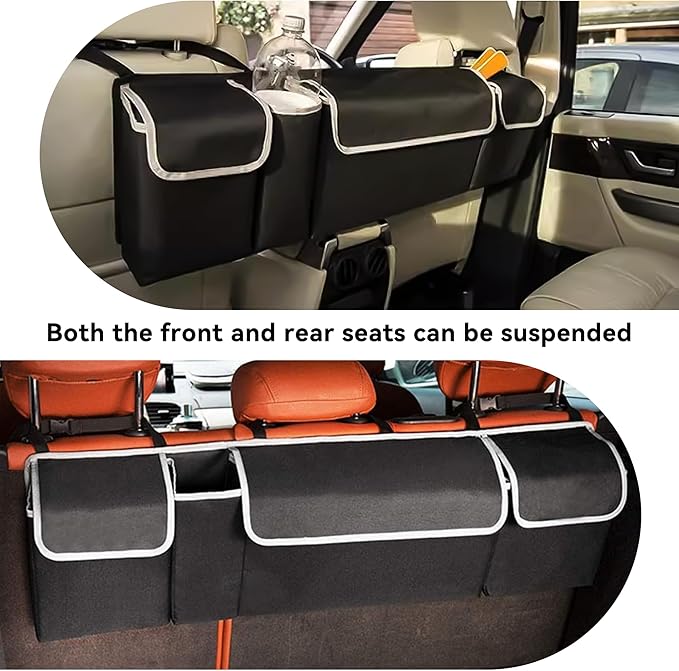 Car Trunk Organizer, Waterproof Collapsible Cargo Bag with 4 Pockets,Backseat Hanging Large Storage with Adjustable Straps, St