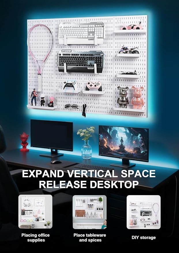 Pegboard Wall Organizer Kit – Heavy Duty 20lbs Load Bearing, Easy Installation, 4 Peg Board Panels 14 Accessories – Multi-Sur