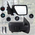 Right Passenger Side Mirror Fits 2021-2026 Ford F150 With Power Folding Heated Blind Spot Turn Signal Puddle Light Temperature Sensor Memory Camera Matte Black Replace#ML3Z17682FF5YGY(18+1Pins)