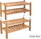 Acacia Wood Shoe Rack 2 Tier (Brush Teak Finish) – Stackable Shoe Organizer Two Tier Shoe Rack – Sturdy Wooden Shoe Storage S