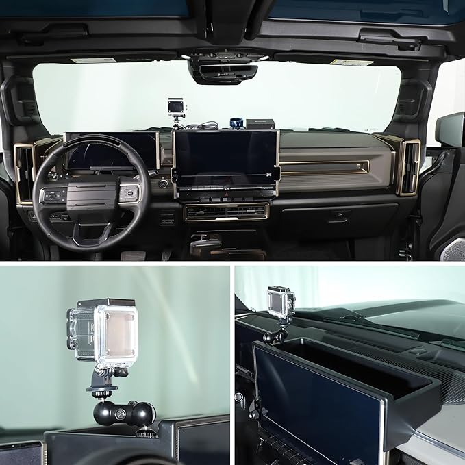 Center Console Dash Cam Mount&Dashboard Storage Tray for Hummer EV Accessories 2022-2025 2026 SUV Pickup ,Rotatable Car Dash Cameras Mount Holder Box Organizer,Mount Fit for Action Camera (G)