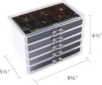 Frebeauty Acrylic Jewelry Organizer Earring Organizer Box with 5 Drawers Earring Holder Organizer with Velvet Trays Clear Jew