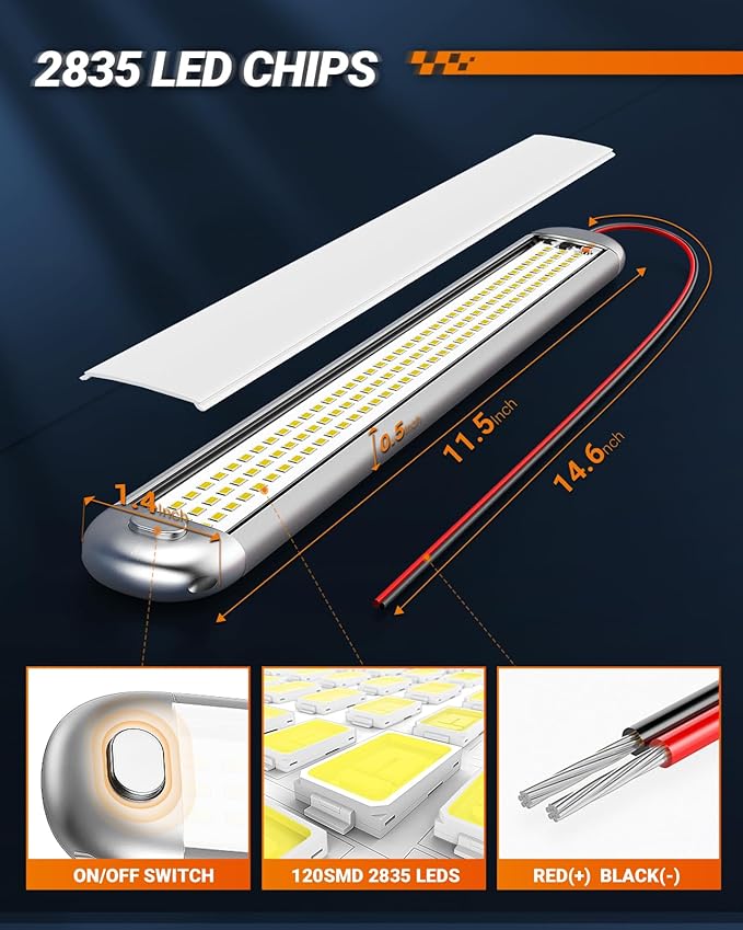 SEALIGHT 12V LED Interior Light Bar | 1500LM 8W 12v LED Light Strip 6200K White with ON/Off Switch | Camper Lights Fixture for Truck Van RV Trailer Cargo Cabient Motorhome Lorry (Pack of 4)