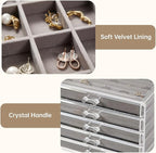 Acrylic Jewelry Box with 5 Drawers, Clear Earring Holder Organizer Rings Display Case with Adjustable Velvet Trays for Women 