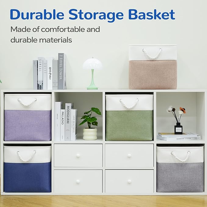 13 x 13 Inch Cube Storage Bins, 6 Pack Fabric Storage Basket with Handles, Foldable Boxes Organizer for Shelf Baskets for Hom