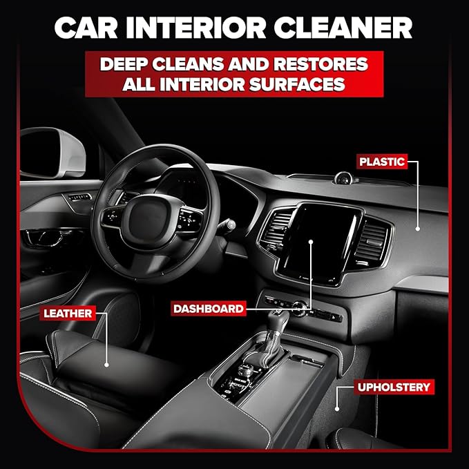 Carfidant Car Interior Cleaner – Stain Remover & Odor Eliminator – No Residue Finish – Safe on Leather, Fabric, Carpet & Plas