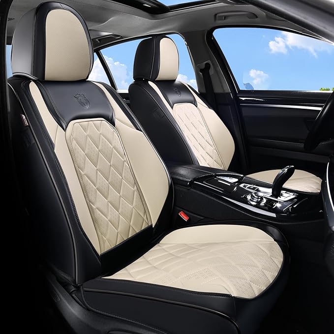Coverado Car Seat Covers Front Seats, Waterproof Faux Leather Car Seat Covers 2 Pack, Universal Car Seat Protector Driver Sea