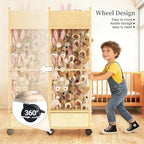 Wooden Stuffed Animal Storage Organizer with Wheels & Drawer – 3-Tier Plush Toy Zoo Holder for Kids Room, Nursery & Playroom 