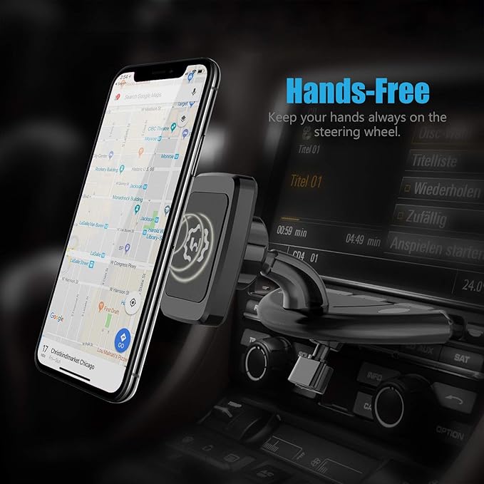 WixGear Rectangular Head Universal CD Slot Magnetic Car Mount Holder, for Cell Phones and Mini Tablets with Fast Swift-Snap Technology