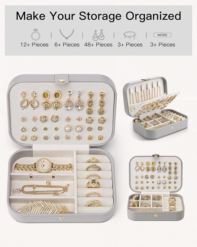 VLANDO Travel Jewelry Case, PU Leather Travel Jewelry Box with Earring Holder, Portable Display Small Jewelry Box for Mothers