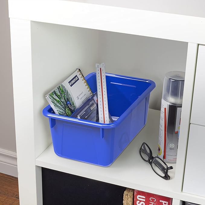 Storex Small Cubby Bins, Pack of 5, 12.2 x 7.8 x 5.1 Inches, Blue (62416U05C)