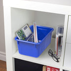Storex Small Cubby Bins – Plastic Storage Containers for Classroom with Non-Snap Lid, 12.2 x 7.8 x 5.1 inches, Assorted Color