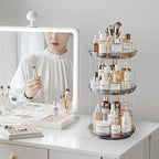 Delamu 3 Tier Rotating Makeup Organizer for Vanity, Skincare Organizer for Bathroom Counter, Spinning Perfume Organizer Cosme