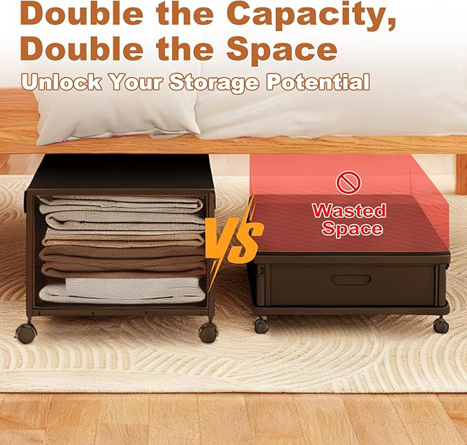 2 Pack Under the Bed Storage Containers,12 inch Height Under Bed Shoe Storage,31inch Long Underbed Storage with Wheels,Large 