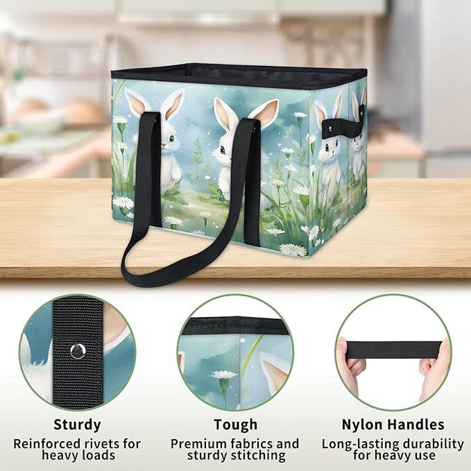 Reusable Grocery Bags Heavy Duty Shopping Bags Foldable Large Tote Bags with Long Handles & Hard Bottom