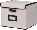 Large Square Storage Bin with Lid, Foldable Organizer Box with Handles & Label Design, for Office, Closet, Home, Documents, G