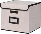 Large Square Storage Bin with Lid, Foldable Organizer Box with Handles & Label Design, for Office, Closet, Home, Documents, G