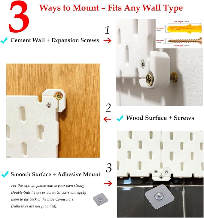 Kulle Peg Board,8 Pack Pegboard Wall Organizer,Plastic Pegboard Panels,Easy Install Heavy Duty Peg Board for Walls Home, Gara