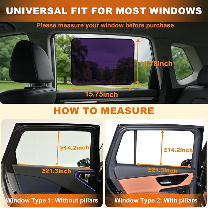 Car Window Shades - Static Cling Sun & Glare Blocker, Semi-Transparent Privacy Window Cover for Side & Rear Windows, Removable Tint for SUV Truck RV (15.75" x 13.78")