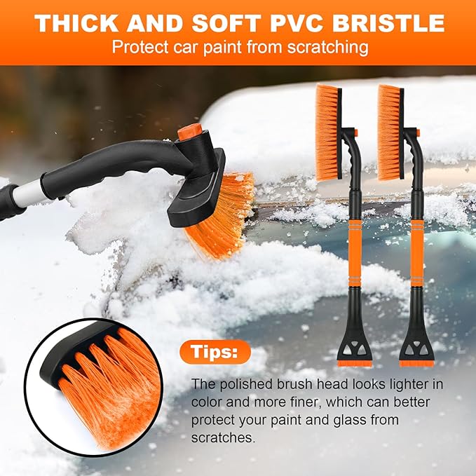 BFONS 2 Pcs Ice Scrapers for Car Windshield, 2-in-1 Snow Scraper and Snow Brush for Car SUV Truck, Car Ice Windshield Scraper for Ice and Snow with 360° Pivoting Brush and Ergonomic Foam Grip Orange